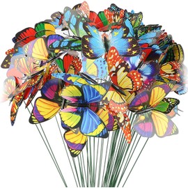 LATERN 60Pcs Garden Butterfly Stakes, 9CM Colourful Butterfly Ornaments 3D PVC Waterproof Butterfly Stakes for Outdoor Yard Patio Planter Flower Pot Spring Garden Decoration