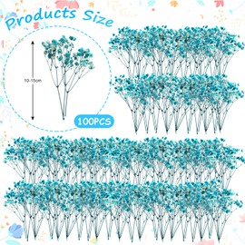Fumete 100 Pcs Mini Dried Babys Breath Flowers 5600+ Babys Breath Bulk Bouquet Natural Gypsophila for Wedding Flower Wreaths Baby Shower Home Vase Decor, 2-4 Inch (Blue)