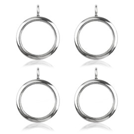 WANDIC Shiny Photo Charms, 4 Pieces Silver Round Memory Locket Pendant Bridal Wedding Bouquet Charms For Photo Or Decoration 30mm