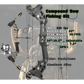 surwolf Archery Compound Bow Bowfishing Kit 20-70lbs Hunting Bow with Bowfishing Reel, Bow Fishing Arrows Right & Left Handed for Adult/Youth Bow Fishing Hunting Target Shooting (Black, Right Handed)