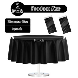 HEIPINIUYE 2 Pack Black Round Tablecloth 84 Inch Round Plastic Table Cloth Waterproof Disposable Round Table Cover for Party Birthday Camping Picnic Baby Shower