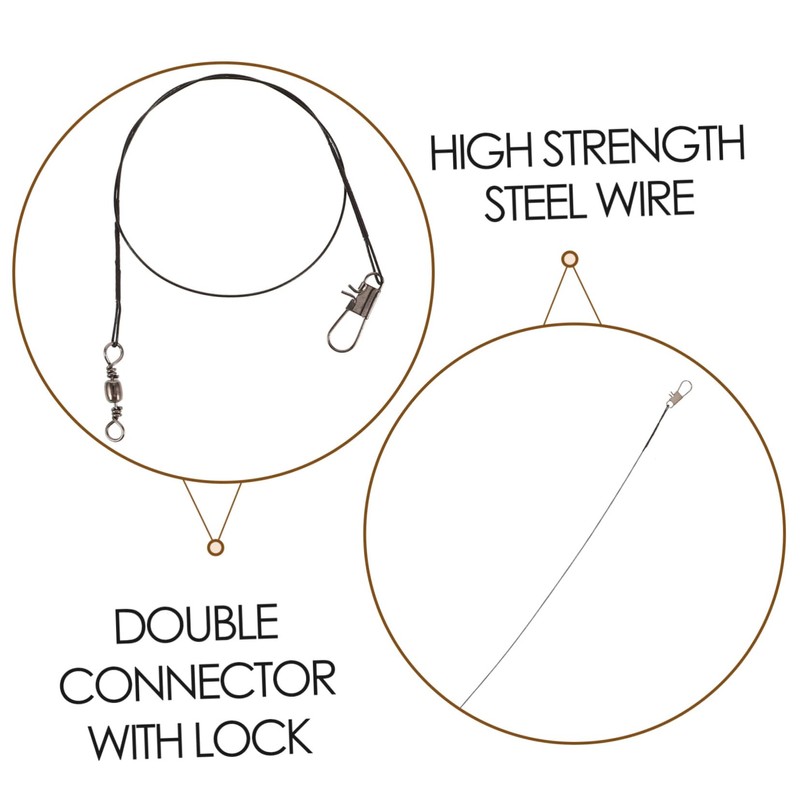 SUPVOX 30pcs Fishing Steel Wire Leaders Double Locking Snaps Biteresistant
