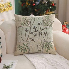 LINKWELL Bird Christmas Throw Pillow Cover 18x18, Rustic Holiday Pillow Cover for Couch Sofa, Christmas Decorative Pillow Cover, Farmhouse Xmas Decorations Indoor Home Decor CC1982