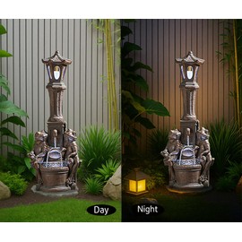 RockRain Frog Sculpture Outdoor Fountain: Rustic Garden Water Feature with LED Lights & Waterfall Flow - Handcrafted Resin Decor for Nature-Themed Patio Relaxation