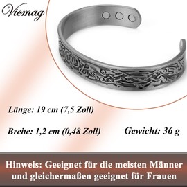Vicmag Kupfer-Magnetarmband für Männer für Arthritis-Schmerzlinderungs-Therapie-Armbänder 100% massives reines Kupfer Manschettenarmreif Größenverstellbar mit Schmuck-Geschenkbox (Grau)