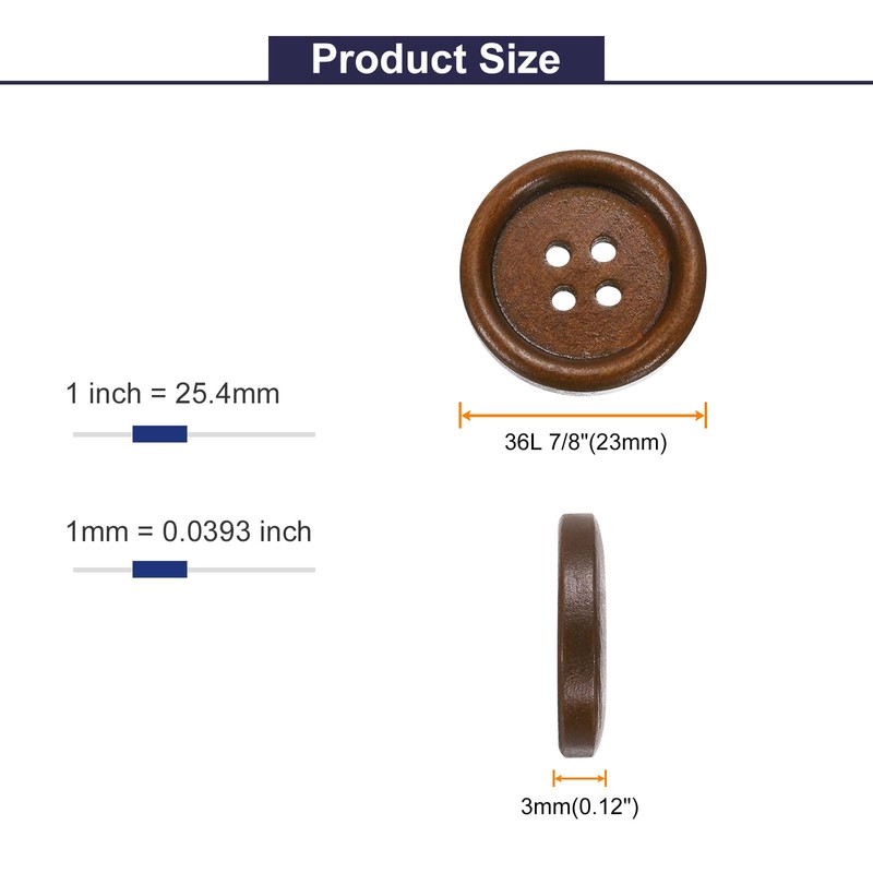 HARFINGTON 30pcs 36L Wooden Sewing Button 7/8"(23mm) 4 Holes Wood