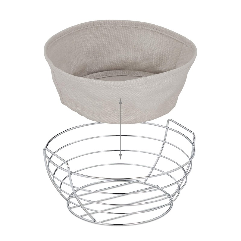 Relaxdays Bread Basket Metal with Removable Fabric Insert, Round, Breakfast