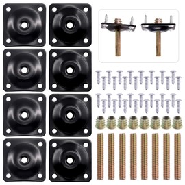 Swpeet 8 Sets Black 12 Degree + Flat Angled Leg Mounting Plates with Hanger Bolts Screws, Furniture Leg Attachment Plates Industrial Strength T-Plate M8 Sofa Legs with Hanger Bolts