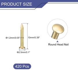 sourcing map 420Pcs Small Tiny Nails 1.2x10mm(DXL) Tiny Brass Nails Hardware Round Head Brass Nail for Wooden DIY Projects Decorative Boxes Household, Brass Tone