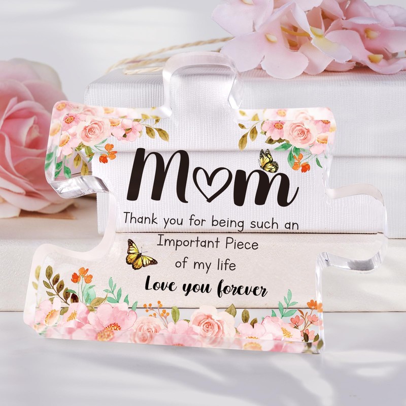 Bytebliss Mom Birthday Gifts - Engraved Acrylic Block Puzzle Piece,