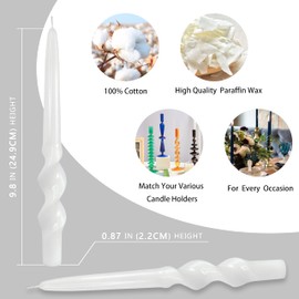 White Taper Candles Twisted Candlesticks 9Inch Handmade Unscented Candles 2pcs Spiral Candles Candlesticks for Wedding Meditation Christmas Decor