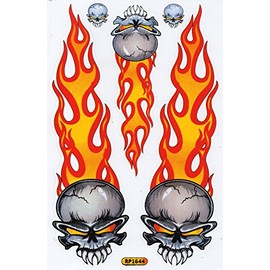 1 Sheet 270 mm x 180 mm Skull Flames Fire Orange Sticker Motorsport Motocross Car Scooter Tuning Sticker Weatherproof Model Making