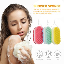 Supvox Bath sponge stool sponge pad massager scrub skin massager for women men 3 pieces (yellow red blue)