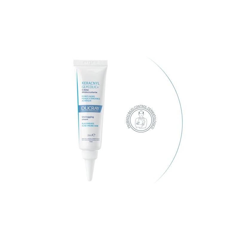 DUCRAY, Keracnyl Glycolic Crema Desincrustante, Disminuye Imperfecciones y Puntos Negros,