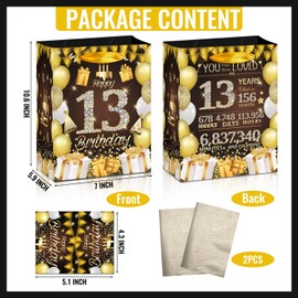 Ggjgrpx - Bolsa de regalo para fiesta de cumpleaños 13 – Dulces decoraciones para niñas y adolescentes, suministros para envolver regalos, sorpresa de oro negro con tarjeta de felicitación