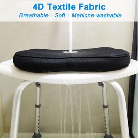 Esme L&H Shower Seat Cushion, Sauna Cushion for Transfer Benches in Bathtub, 4D Mesh Fabric Bath Chair Pad with Hook (Black)