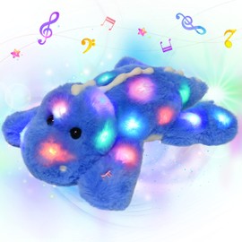 Hopearl LED Musical Stuffed Dinosaur Lighting Up Singing Soft Floppy Plush Toy Adjustable Volume Lullaby Animated Soothe Birthday Gifts for Kids Toddlers, Blue, 12.5''