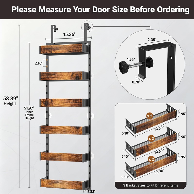 GUUKAR 6-Tier Over the Door Pantry Organizer, 2-in-1 Door Hanging