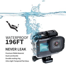 YALLSAME Waterproof Housing for GoPro Hero 12 11 10 9 with 2 Cold Shoe Adapters, Underwater Photography, Anti-Fog, Dive Case For 196ft, Ideal GoPro Accessories for Scuba Diving Snorkeling