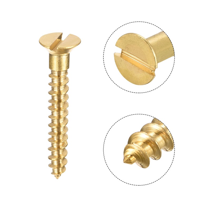 sourcing map Wood Screws M3 x 20mm Slotted Flat Head