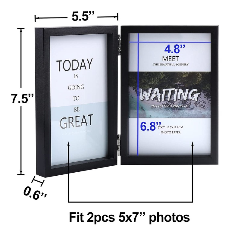 5x7 Double Picture Frames Hinged MDF Wood with Real Glass