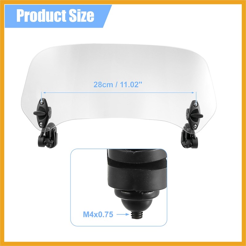 Partuto 37cm Motorcycle Windshield Motorcycle Wind Deflector Clear Lens Adjustable