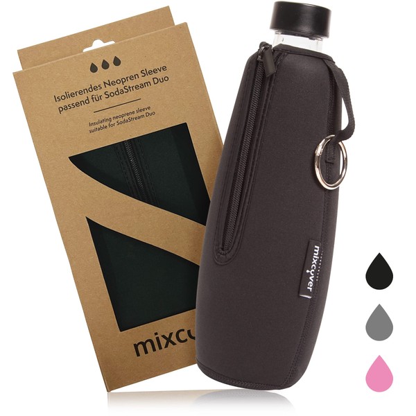 mixcover Insulated bottle protector compatible with SodaStream Crystal and Duo glass bottles, protective cover for bottles, protection against breakage and scratches, colour: black