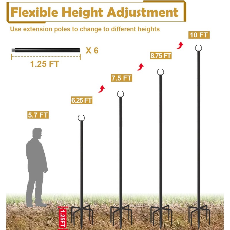 Derkniel 10 FT Outdoor String Light Pole Stand for Garden