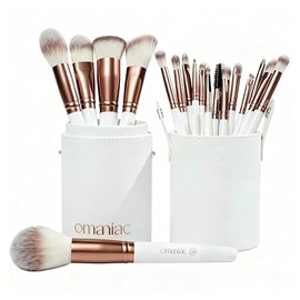 OMANIAC Juego De 20 Brochas De Maquillaje Profesionales Para Base, Polvos, Sombras De Ojos, Corrector, Rubor, Etc., Con Estuche Blanco.               