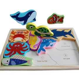 BEACENOV Montessori Wooden Animal Jigsaw Puzzle Toys for Toddler 2 3 4 Year Old, Toddler Montessori Educational Toys for Baby Girls or Boys Gift, Cute Wooden Animal Jigsaw Puzzles, Set of 3