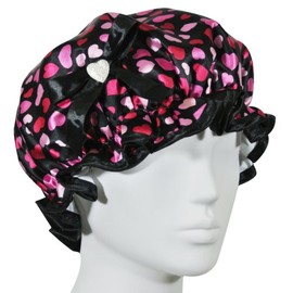 Kella Milla Stylish Satin Shower Cap - Hearts & Black Bow