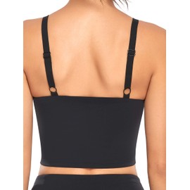 Oalka Sports Bra Womens Longline Padded Crop Tank Yoga Bras Workout Fitness Top Adjustable Strap Black L