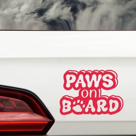 Paws On Board Pet Funny Car Sticker - Waterproof Decal - Long Lasting - Dog & Cat Gifts for Cars, Vans, Caravans, Motorhomes (Red)