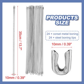 PATIKIL 24 Pcs Metal Steel Spiral Corset Boning, 13.7 Inch Metal Boning with 24 Steel Boning Tips Structure and Form for Sewing Corset, Making Costume,Hoop Skirt, Collar (10mm Wide)