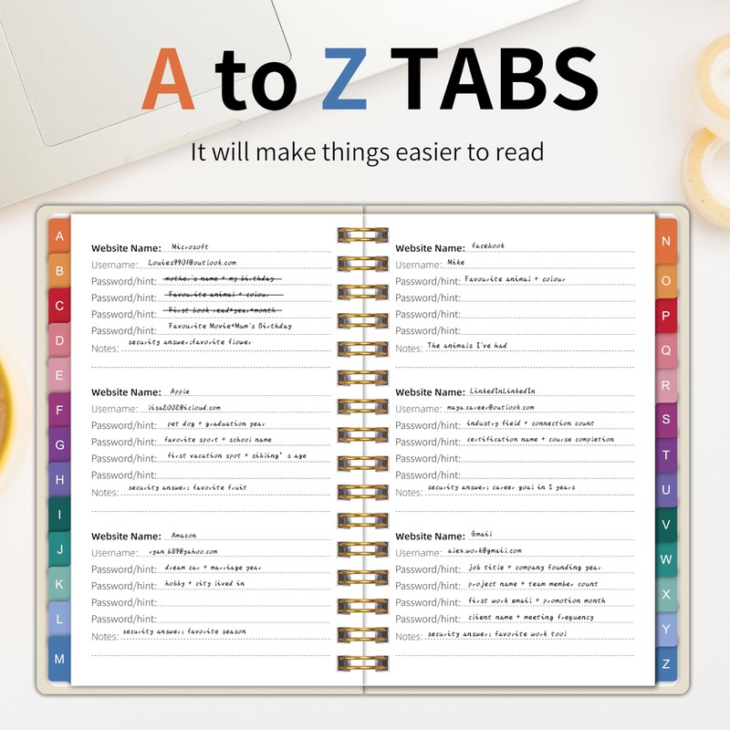 Spiral Password Book with Alphabetical Tabs – 4" X 5.5"