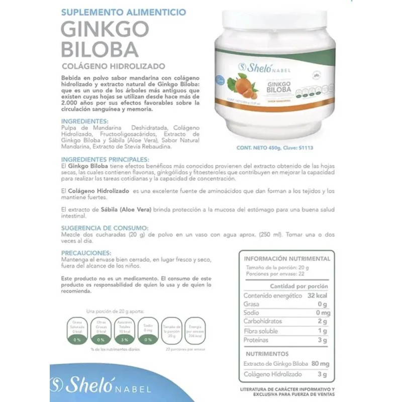 2 Piezas Colágeno Hidrolizado Ginkgo Biloba 450g Shelo Nabel