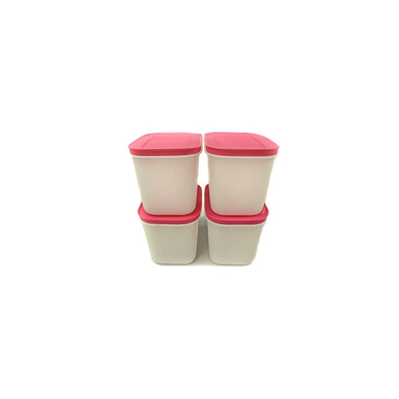 TUPPERWARE Freezer Container 1.1 L White/Pink (4) Containers Ice Crystal