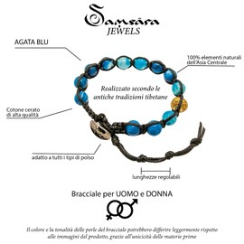 Samsara Tibetan Buddhist Bracelet - Shamballa with Striped Blue Agate Stone - Waxed Cotton Thread, Stone, pirit