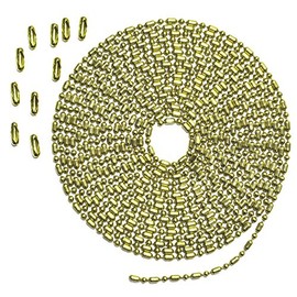 10 Foot Length Ball Chain, 3 Size, Ball-Bar Style, Brass Plated Steel, & 10 Matching Connectors
