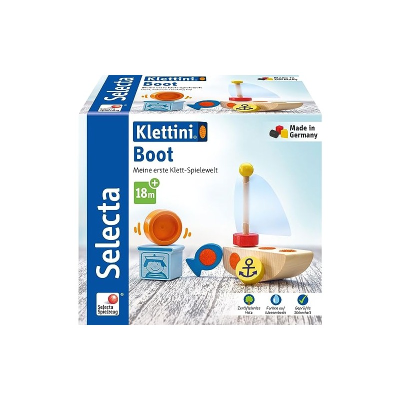 Selecta 62078 Klettini Boat Velcro Stacking Toy 6 Pieces Multi-Coloured