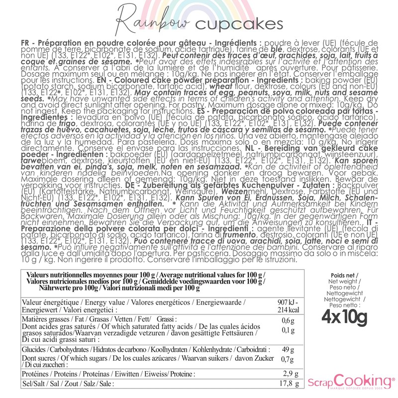 ScrapCooking - Kit Cupcakes Rainbow - con Lievito Colorante, 40