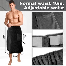 Tudomro 2 Pcs Men's Bath Wrap Towel Shower Adjustable Terry Body Spa Towel with Pocket After Shower Wrap for Men Gift Spa College Bath Dorm Room Gym(X-Large,Black, Bright Blue)