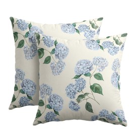 Kawani Blue Hydrangea Pillow Covers 18x18 Inch Set of 2 Blue Floral Outdoor Decorative Throw Pillow Covers Rustic Flower Pillowcases Spring Summer Cushion Covers for Home Couch Decor