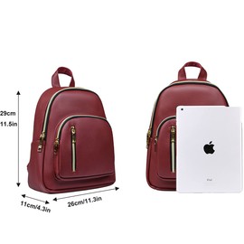 YANAIER Backpacks Women's PU Leather Daypack School Bags Travel Backpack Shoulder Bag for Girls, burgundy, backpack handbags