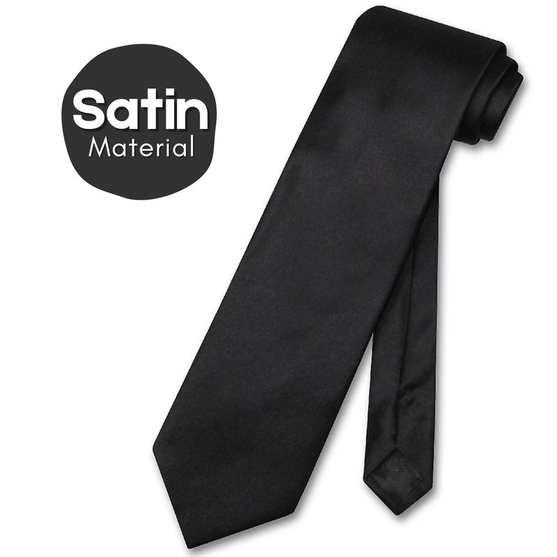 FNA FASHIONS Black Shiny Satin Neck Tie – Classic Solid