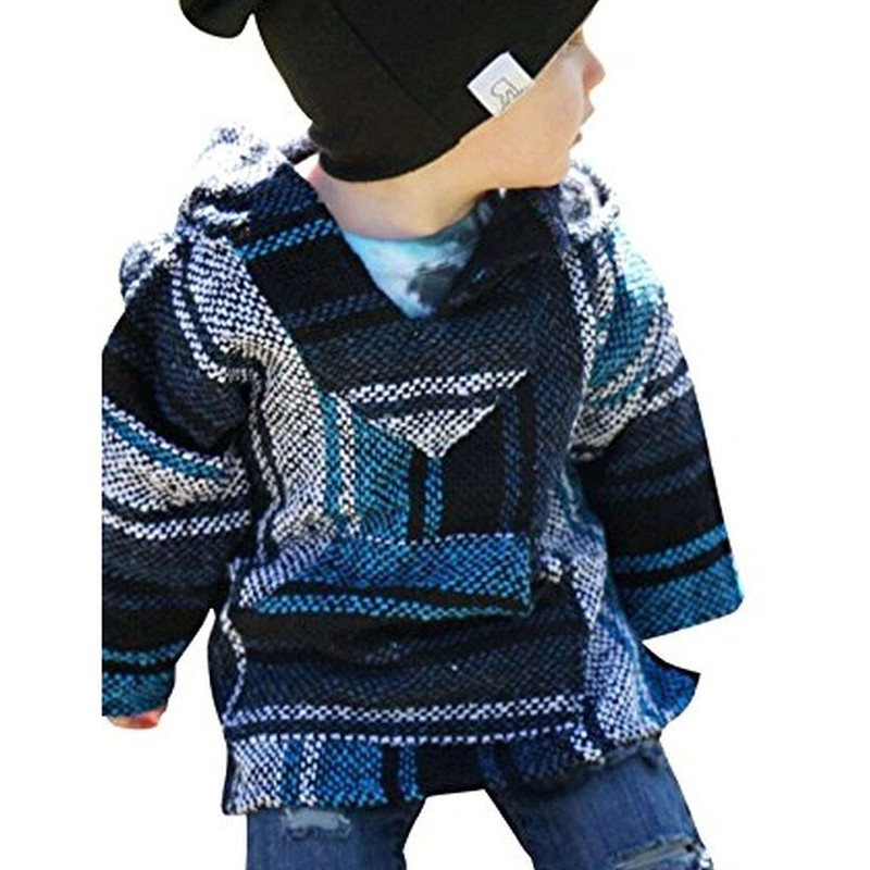 Sudadera con capucha mexicana para niños y niñas, Turquesa/Azul Marino,