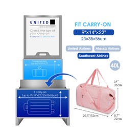 Narwey Carry on luaggage 22x14x9 Airlines Approved Foldable Carry on Bag Travel Duffel Packable Duffle with Wet Pocket Overnight for Women and Men 40L (Pink)