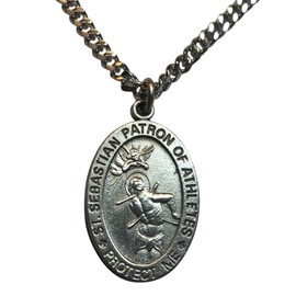 Solid Pewter Football Medal with Chain and Saint Sebastian Holy Card Boxed Set