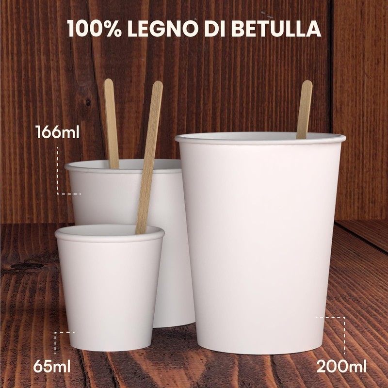 500 Disposable Coffee and Cappuccino Palettes Birch Wood 11cm Individually