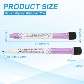 PATIKIL Magnetic Dry Erase Pen Fine Tip Dry Erase Purple Dry Erase Markers Dry Erase Calendar Supplies with Eraser for Classroom Office 3pcs 1-2mm Tip